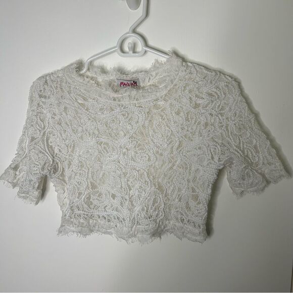 MadRag | White lace short sleeve crop top | Medium - Picture 1 of 3